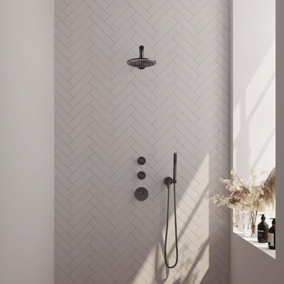 Brauer Gunmetal Edition Ensemble de douche pluie encastré - douche principale 20cm - 3 boutons lisses - bras mural droit - douchette à main 1 fonction - PVD - gunmetal brossé