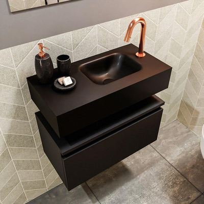 MONDIAZ ANDOR Meuble WC - 60x30x30cm - 1 trou de robinet - 1 tiroir - urban mat - lavabo à droite - Solid surface - Noir