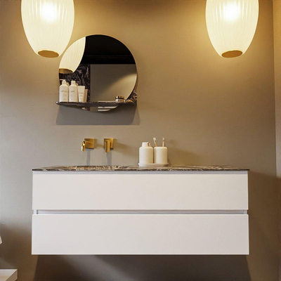 Mondiaz VICA-DLUX Ensemble meuble de salle de bains - 130cm - talc - 2 tiroirs - Lavabo encastré CLOUD - gauche - sans trou de robinet - couleur Lava - version XL 60cm de haut