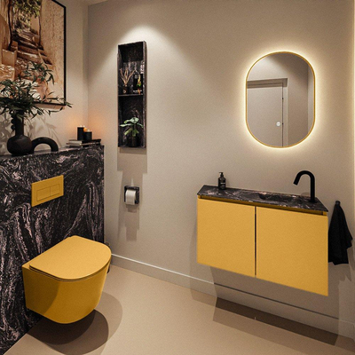 MONDIAZ TURE-DLUX meuble WC 80 cm Ocher. Lavabo EDEN Lava position droite. Avec 1 trou de robinet.