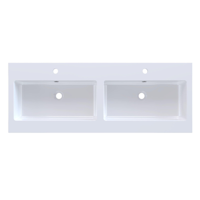 Arcqua Mira Inbouw Wastafel - 121x46x1.5cm - dubbele wasbak - 2 kraangaten - cast marble - glans wit