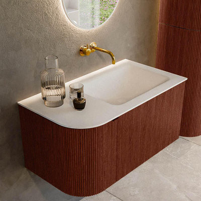 Mondiaz KURVE Badkamermeubelset - 85x46x40cm - 1 lade - 1 deur - wastafel solid surface - rechts - zonder kraangat - Ruby