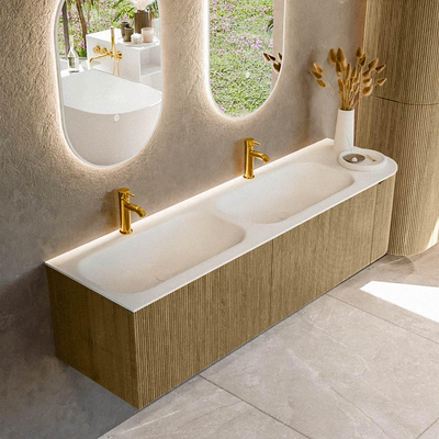 Mondiaz KURVE Badkamermeubelset - 165x46x40cm - 2 lade - 1 deur - wastafel solid surface - dubbel / links - 2 kraangaten - Dusk