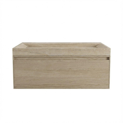 Forzalaqua Ibiza Ensemble meuble de salle de bains - 100x50x50cm - 1 tiroir - lavabo en travertin - sans trou de robinet - jeu de supports - bouchen de vidage - smoke