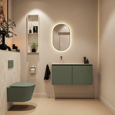 MONDIAZ TURE-DLUX Meuble toilette - 100cm - Army - EDEN - vasque Ostra - position gauche - sans trou de robinet