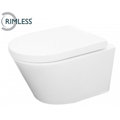 Wiesbaden Vesta toiletset Rimless 52cm inclusief UP320 toiletreservoir en softclose toiletzitting met bedieningsplaat glans verchroomd