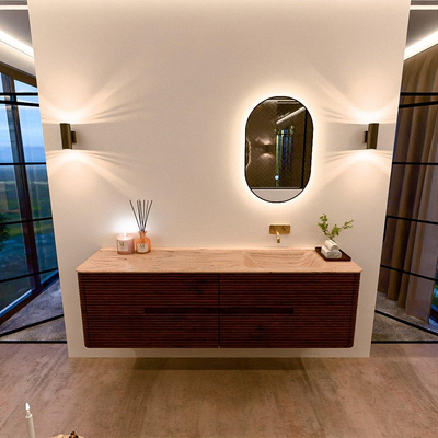 Mondiaz CIRO-DLUX Ensemble de meubles de salle de bains - 170x45x50cm - plan-vasque en solid surface Arena - 1 vasque à droite - sans trous de robinetterie - 4 tiroirs - Ruby