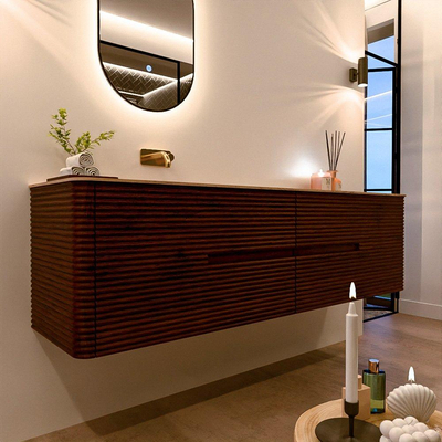 Mondiaz CIRO-DLUX Meuble de salle de bains - 180x45x50cm - Plan vasque solid surface Arena - 1 vasque à gauche - sans trous de robinet - 4 tiroirs - Ruby