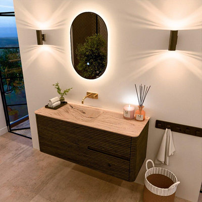 Mondiaz CIRO-DLUX Ensemble de meubles de salle de bains - 120x45x50cm - vasque en solid surface Arena - 1 lavabo à gauche - sans trous de robinet - 2 tiroirs - Shadow