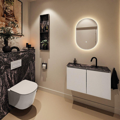 MONDIAZ TURE-DLUX Meuble toilette - 80cm - Linen - EDEN - vasque Lava - position centrale - 1 trou de robinet