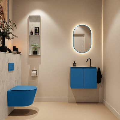 MONDIAZ TURE-DLUX Meuble de toilettes 60 cm Jeans. Lavabo EDEN Opalo position milieu. Avec 1 trou de robinet.