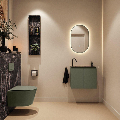 MONDIAZ TURE-DLUX Meuble de toilettes 60 cm Army. EDEN lavabo Lava position gauche. Avec 1 trou de robinet.