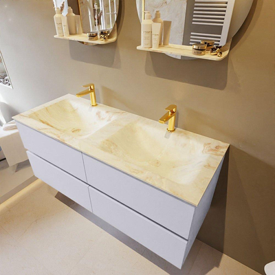 Mondiaz VICA-DLUX Ensemble meuble de salle de bains - 120cm - cale - 4 tiroirs - Lavabo encastré CLOUD - double 2 trous de robinet - couleur Frappe - Version XL 60cm de hauteur