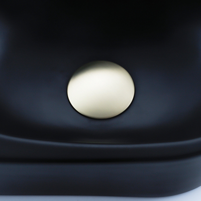 QeramiQ Fuente Fonteinset - 40x21.5x12cm - glad - halfrond - keramiek - fonteinkraan geborsteld messing - afvoerplug - verlaagd sifon - zwart mat