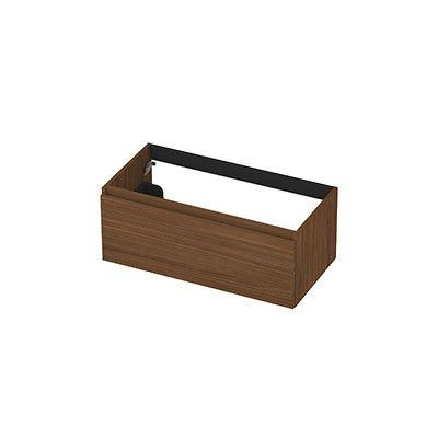 INK Wastafelonderkast - 90x45x35cm - 1 lade - greeploos - met houten keerlijst - MDF - Warm walnoot