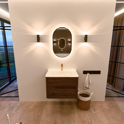 Mondiaz CIRO-DLUX Badkamermeubelset - 70x45x50cm - Solid surface wastafel Opalo - 1 wasbak Midden - 1 kraangat - 2 lades - Dusk