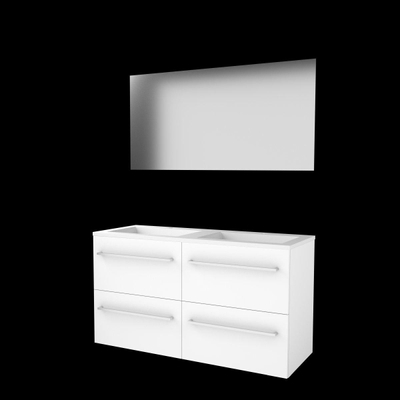 Basic-Line Ultimate 46 ensemble de meubles de salle de bain 120x46cm avec poignées 4 tiroirs lavabo acrylique 2 trous de robinetterie miroir éclairage mdf laqué blanc glacier