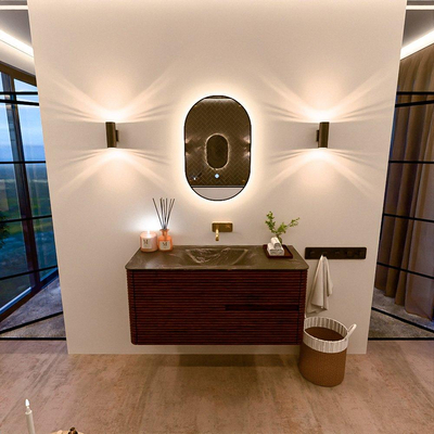 Mondiaz CIRO-DLUX Badkamermeubelset - 110x45x50cm - Solid surface wastafel Lava - 1 wasbak Midden - zonder kraangaten - 2 lades - Ruby