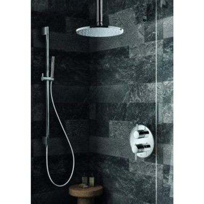 Hotbath Get Together complete thermostatische douche inbouwset Buddy met 2 weg stop omstel chroom staafmodel handdouche met plafondbuis 30cm diameter douchekop 30cm inclusief glijstang