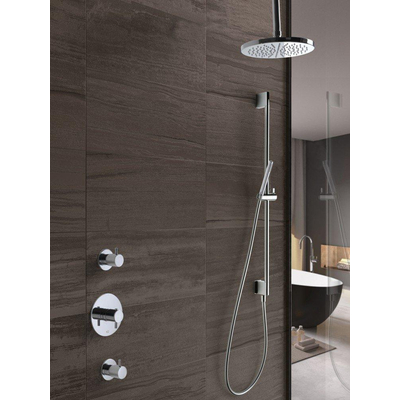 Hotbath Get Together complete thermostatische douche inbouwset Laddy R met 2 stopkranen IBS2 chroom staafmodel handdouche met plafondbuis 15cm diameter douchekop 25cm inclusief glijstang