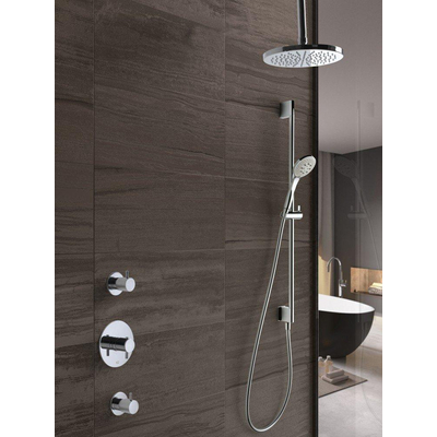 Hotbath Get Together complete thermostatische douche inbouwset Laddy R met 2 stopkranen IBS2 chroom 3 standen handdouche met plafondbuis 15cm diameter douchekop 30cm inclusief glijstang