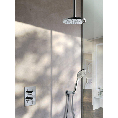 Hotbath Get Together complete thermostatische douche inbouwset Laddy R met 2 weg stop omstel IBS2RA geborsteld nikkel 3 standen handdouche met plafondbuis 30cm diameter douchekop 20cm