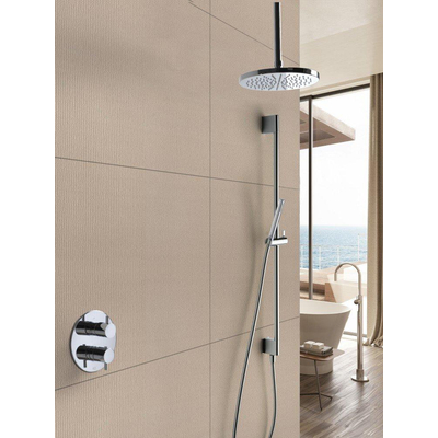 Hotbath Get Together complete thermostatische douche inbouwset Laddy R met 2 weg stop omstel IBS2RA chroom staafmodel handdouche met plafondbuis 30cm diameter douchekop 25cm inclusief glijstang