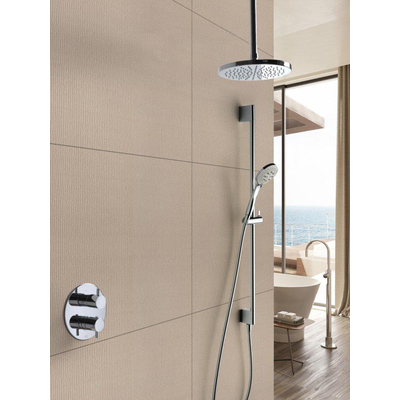 Hotbath Get Together complete thermostatische douche inbouwset Laddy R met 2 weg stop omstel IBS2RA chroom 3 standen handdouche met plafondbuis 30cm diameter douchekop 20cm inclusief glijstang
