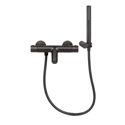 Adema Sparkle 2.0 mitigeur baignoire/douche thermostatique avec support de douchette, flexible de douche et douchette à main mat noir