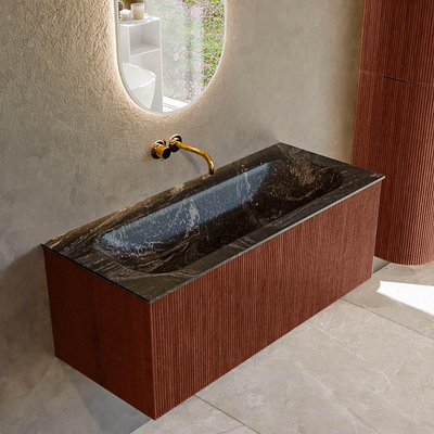 Mondiaz KURVE-DLUX Badkamermeubelset - 110x46x40cm - 1 lade - wastafel solid surface - midden - zonder kraangat - Ruby