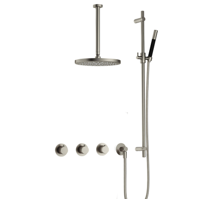 Hotbath Cobber IBS70 Regendoucheset - inbouw - 30cm plafondarm - 30cm ronde hoofddouche - staafhanddouche - glijstang - geborsteld nikkel (RVS)