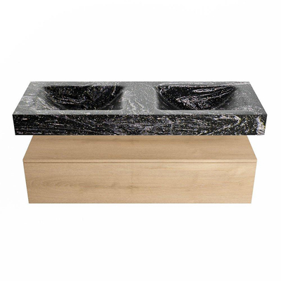 MONDIAZ ALAN - DLUX Badkamermeubelset - 130cm - onderkast - Washed Oak - 1 lade - vrijhangende wastafel - 2 wasbakken - 2 kraangaten - Lava