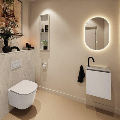 MONDIAZ TURE-DLUX Meuble toilette - 40cm - Linen - EDEN - vasque Opalo - position droite - 1 trou de robinet