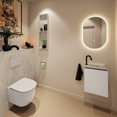 MONDIAZ TURE-DLUX meuble toilettes 40cm Linen. EDEN lavabo Opalo position droite. Avec 1 trou de robinet.