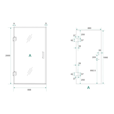 Wiesbaden Less Nisdeur zonder profiel 90x200cm 8mm glas met NANO coating koper geborsteld