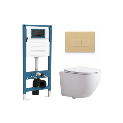 QeramiQ Dely Swirl Compact Toiletset - inbouwreservoir QeramiQ flush - slim zitting - kunststof bedieningsplaat beige - rechthoekige knoppen - mat wit