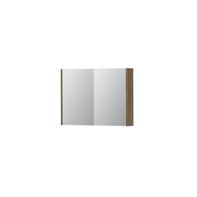 INK SPK1 armoire de toilette – 80 x 60 x 14 cm – 2 portes, portes-miroir double face – Chêne pur mat