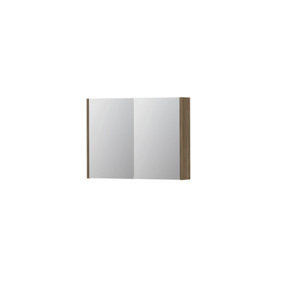 INK SPK1 Spiegelkast - 80x14x60cm - 2 deuren - dubbelzijdige Spiegel - schakelaar en stopcontact - MFC Zuiver eiken