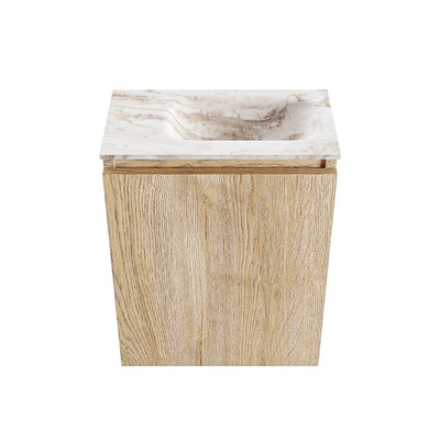 MONDIAZ TURE-DLUX meuble de toilettes 40 cm Washed Oak. EDEN lavabo Frappe position droite. Avec 1 trou de robinet.