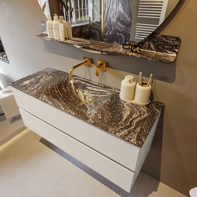 MONDIAZ VICA-DLUX Ensemble meuble de salle de bains - 120cm - meuble bas linen - 2 tiroirs - lavabo encastré cloud centré - sans trous de robinet - version haute 60cm - lava