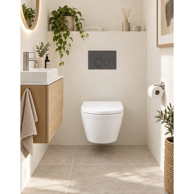 QeramiQ Dely Ensemble de toilette - réservoir encastré Qeramiq Flush - abattant 35mm - plaque de commande en pierre naturelle marbre foncé - boutons ronds - blanc brillant