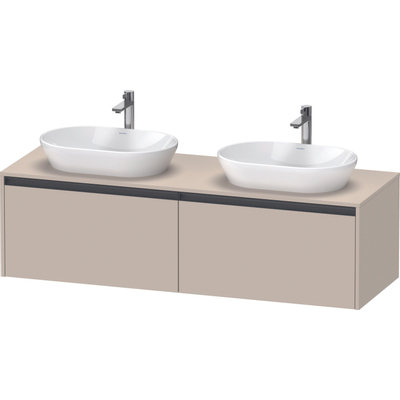 Duravit Ketho 2 meuble sous-lavabo avec plan de console avec 2 tiroirs pour vasques à poser doubles 160x55x45.9cm avec poignées anthracite taupe super mat