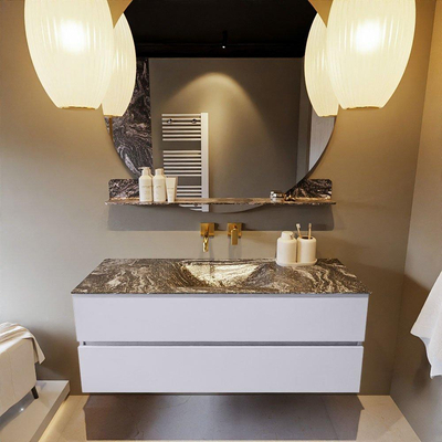 Mondiaz VICA-DLUX ensemble de meuble de salle de bain - 130cm - meuble sous-vasque cale - 2 tiroirs - lavabo encastré cloud milieu - sans trous de robinet - version haute de 60cm - lave