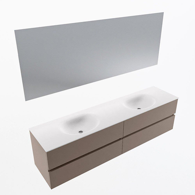 Mondiaz Vica ensemble de meuble de salle de bain - 190cm - meuble sous-vasque fumée - 4 tiroirs - lavabo lune double - sans trous de robinet - couleur talc - miroir LED - version XL 60cm de haut