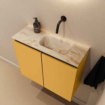 MONDIAZ TURE-DLUX meuble de toilettes 60cm Ocher. EDEN lavabo Frappe position à droite. Sans trou de robinet.