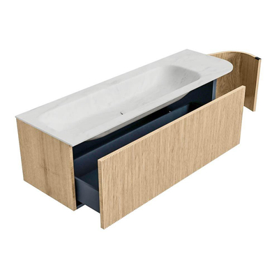 MONDIAZ KURVE-DLUX meuble de salle de bains 145 cm avec module 25 R couleur Oak avec 1 tiroir et 1 porte. Lavabo BIG LARGE gauche 1 trou de robinet couleur Opalo.