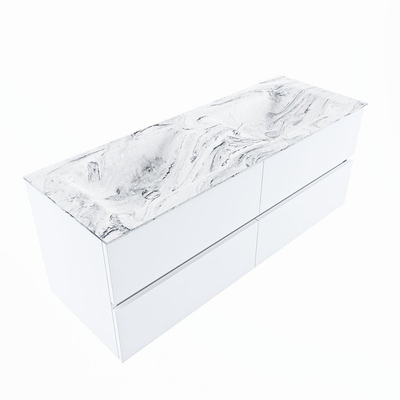 Mondiaz VICA-DLUX ensemble de meuble de salle de bain - 130cm - meuble sous-vasque talc - 4 tiroirs - lavabo encastré cloud double - sans trous de robinet - version haute de 60cm - glace