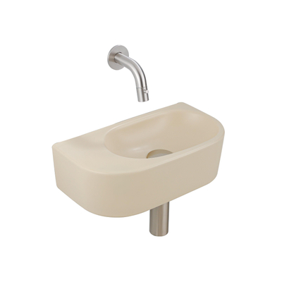 QeramiQ Fuente fonteinset – halfrond – 40x21.5x12 cm – keramiek beige – zonder kraangat – kraan geborsteld RVS