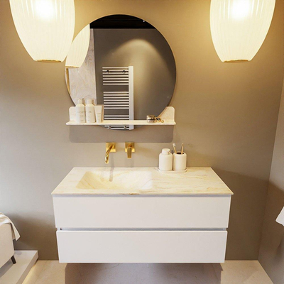 Mondiaz VICA-DLUX ensemble de meuble de salle de bain - 110cm - meuble sous lavabo talc - 2 tiroirs - lavabo encastré cloud gauche - sans trous de robinet - version haute de 60cm - ostra