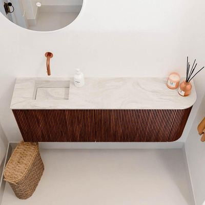 Mondiaz JOYA-DLUX 111.6cm toiletmeubel - ronding rechts kleur Ruby - Wastafel FAYE positie Links Zonder kraangat kleur Ostra.